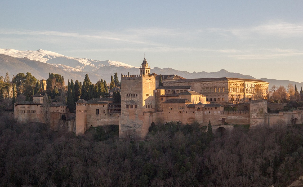 alhambra, granada, sunset, andalusia, monuments, spain, architecture, city, tourism, landscape, fortress complex, the alhambra, culture, albayzín, travels, nature, muslim art, arabic, views, sierra nevada, mountain, art islamic