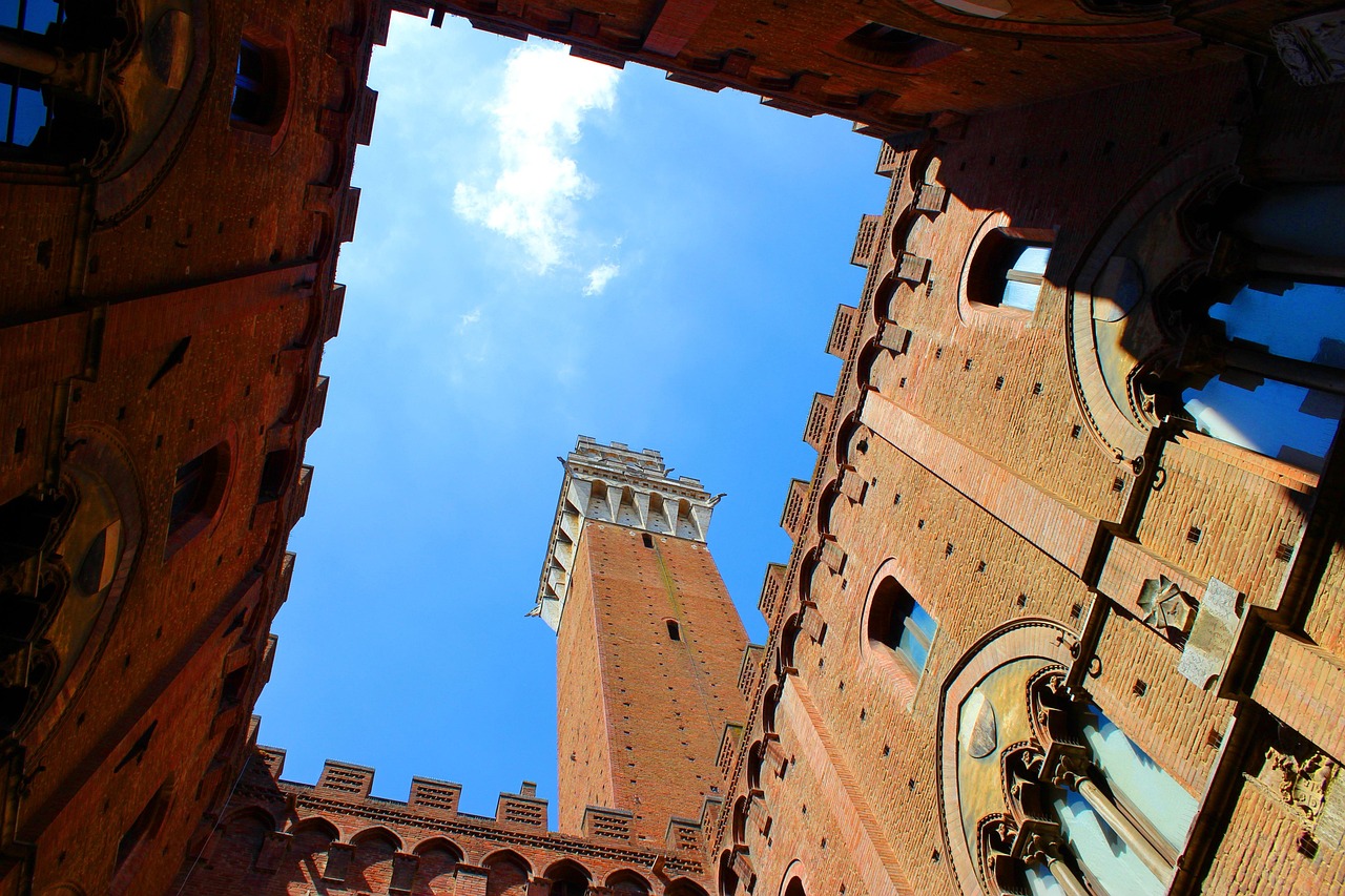 siena, tuscany, italy, architecture, piazza del campo, palio, wall, nature, torre, building, prospect, sky