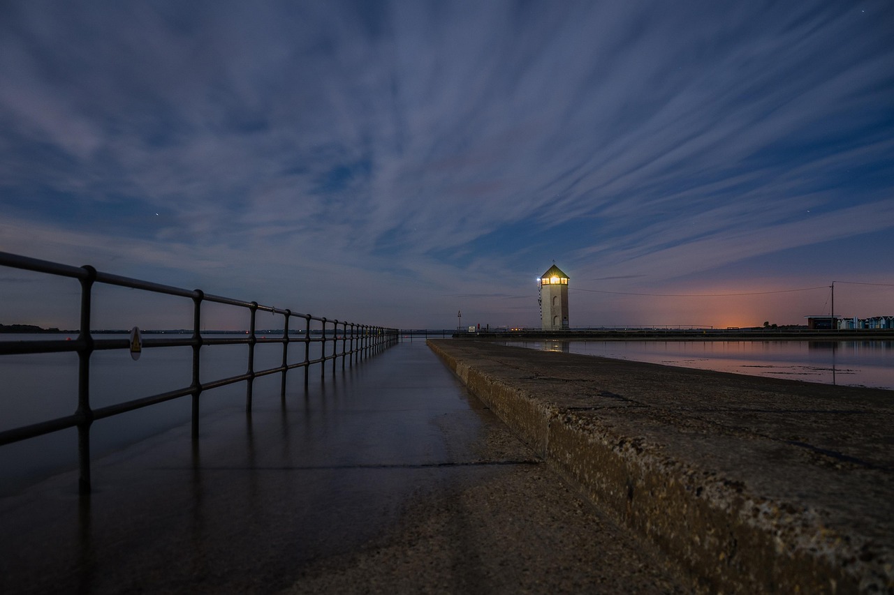 batemans tower, moonlight, nightscape, tower, building, ocean, sea, coast, brightlingsea, essex, tendring, coastline, landmark, scenery, england