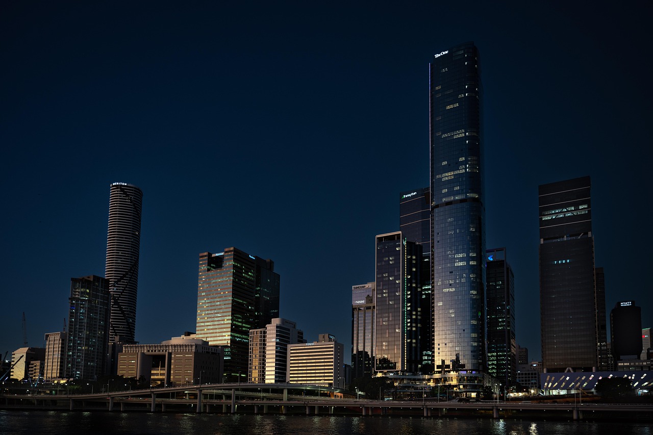 skyline, brisbane, sunset, downtown, building, architecture, night, cityscape, nature, skyscrapers, queensland, australia