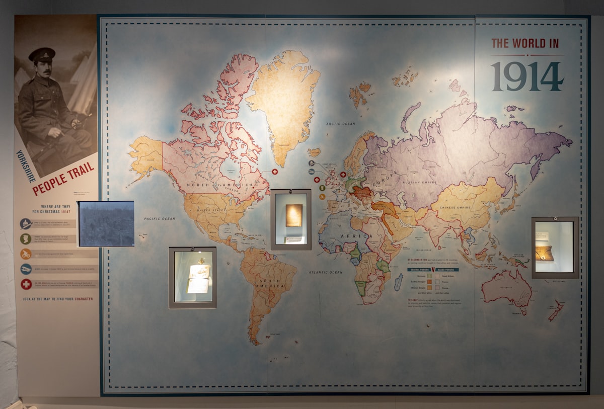 World map exhibit showing