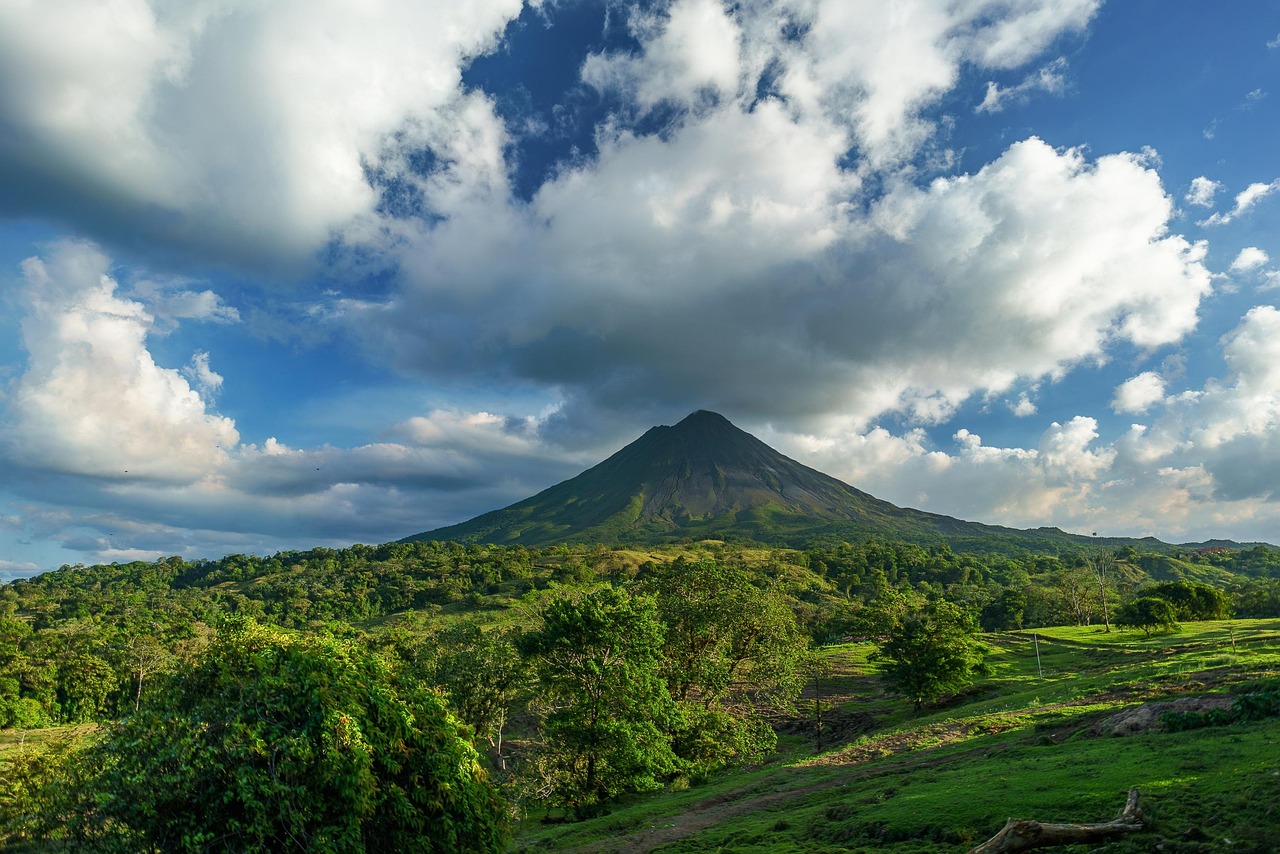 volcano, costa rica, clouds, blue sky, mountain, landscape, nature, arenal, sky, tropical, costa, rica, nobody, hill, green, scenic, costa rica, costa rica, costa rica, costa rica, costa rica