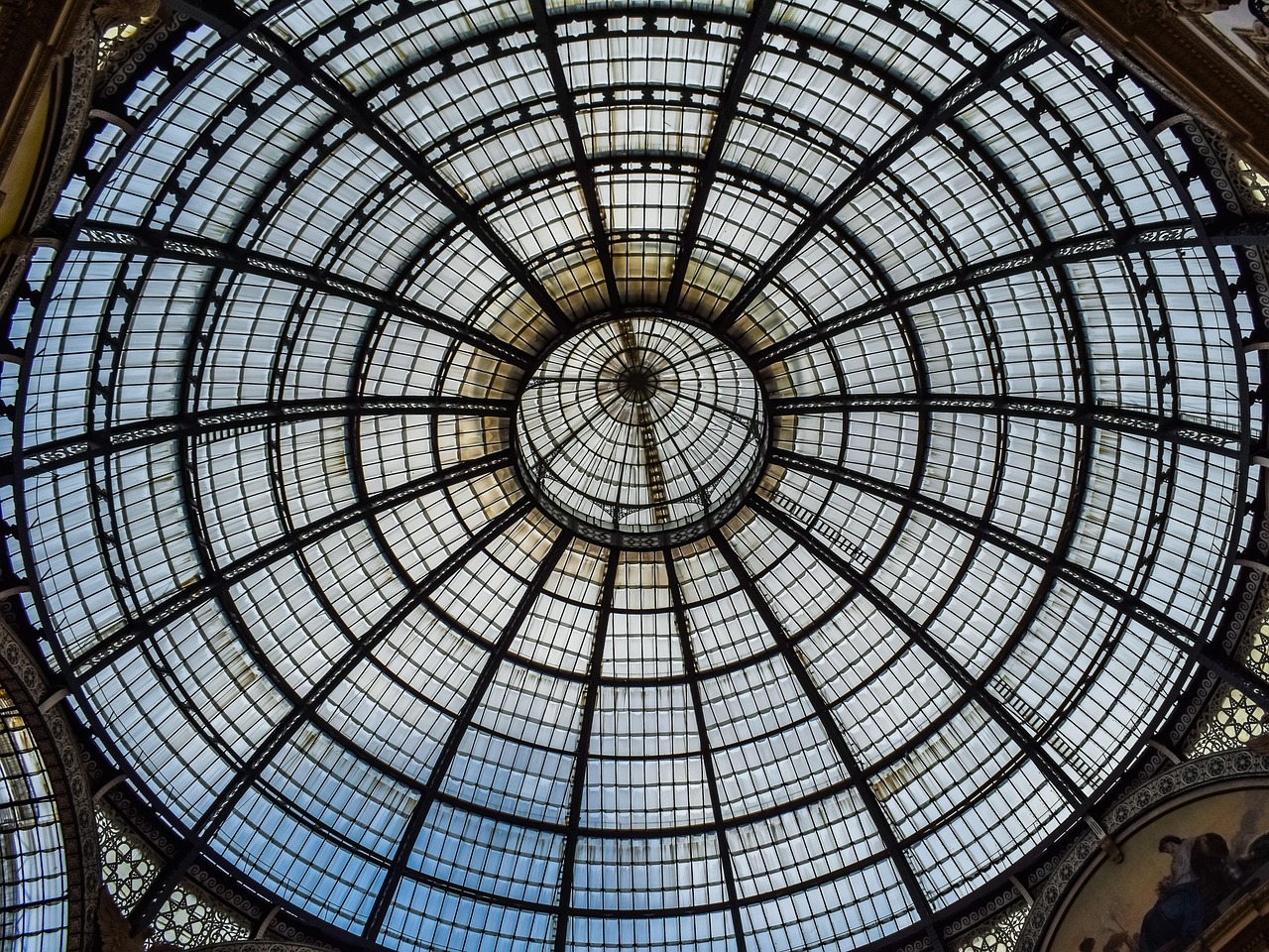 roof, glass, architecture, building, city, dome, geometric, sky, galleria vittorio emanuele ii, milan, italy, gray glass, nature, gray glasses
