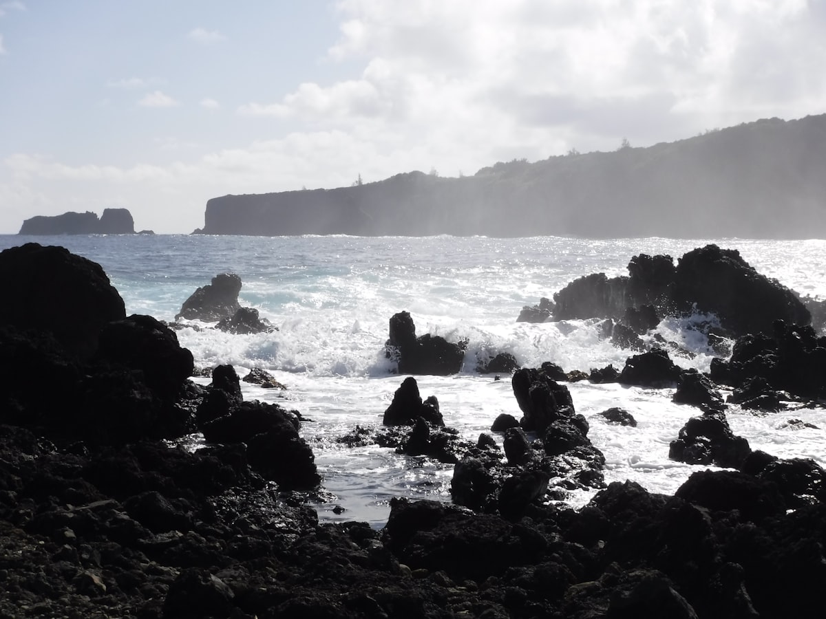 black rock formation on sea during daytime