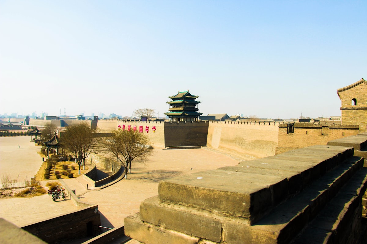 Ancient chinese fortress with traditional pagoda architecture