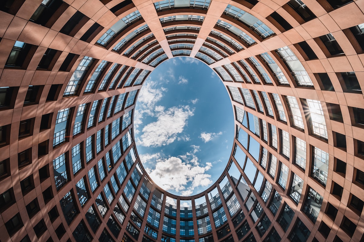 a building with a blue sky