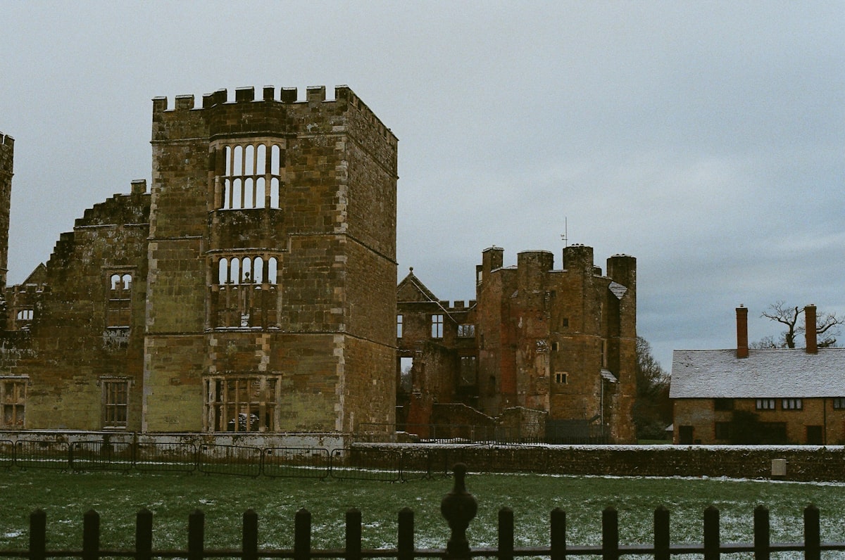 Ruined castle with snow on the ground