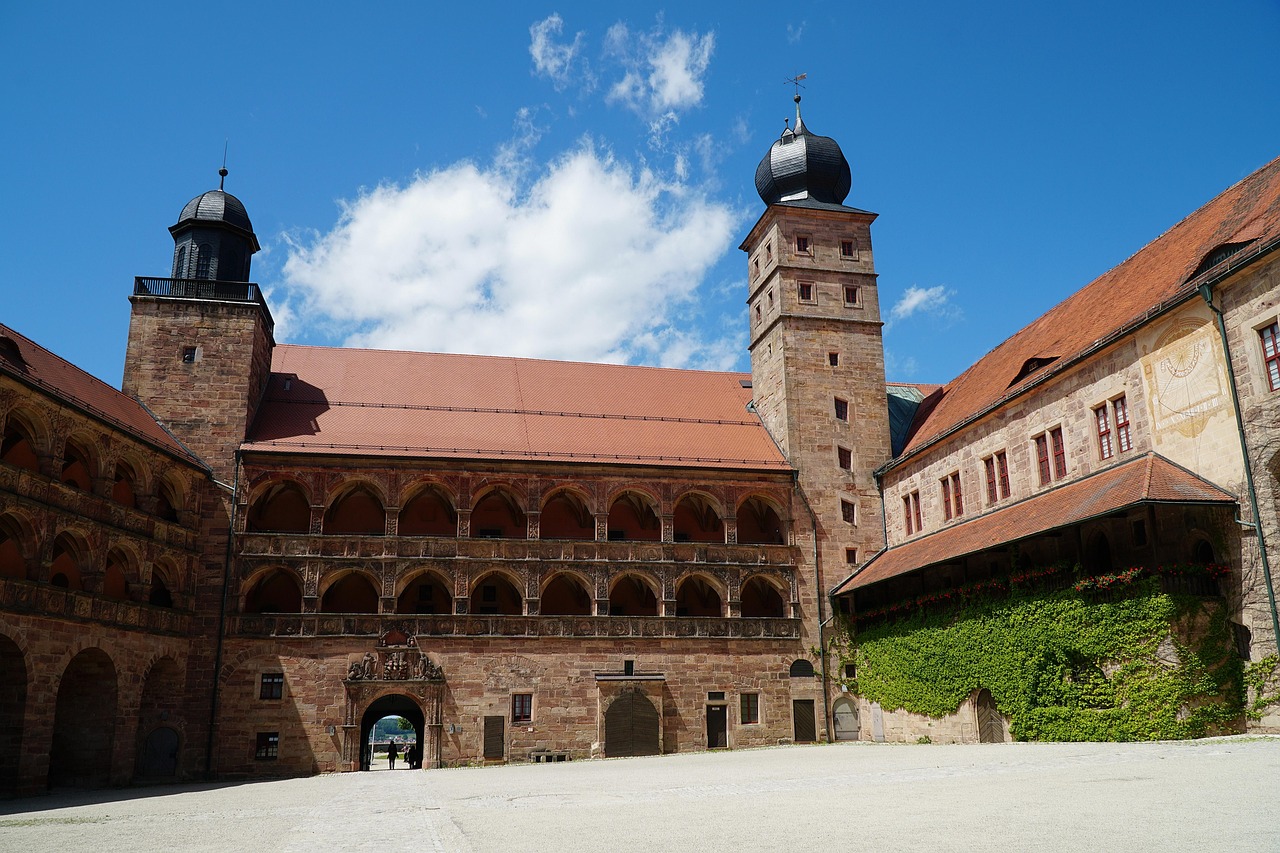 plassenburg, nature, kulmbach, bavaria, beautiful yard, swiss francs, upper franconia, germany, landmark, patio, architecture, heaven, clouds, historical