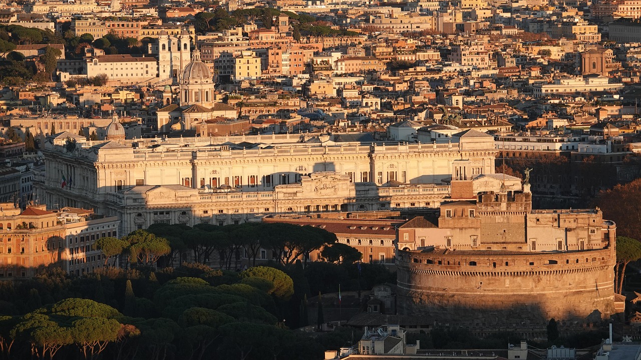 roofs, buildings, urban, nature, city, sunset, castel sant'angelo, rome, trinità dei monti, palazzaccio, san pietro, landscape
