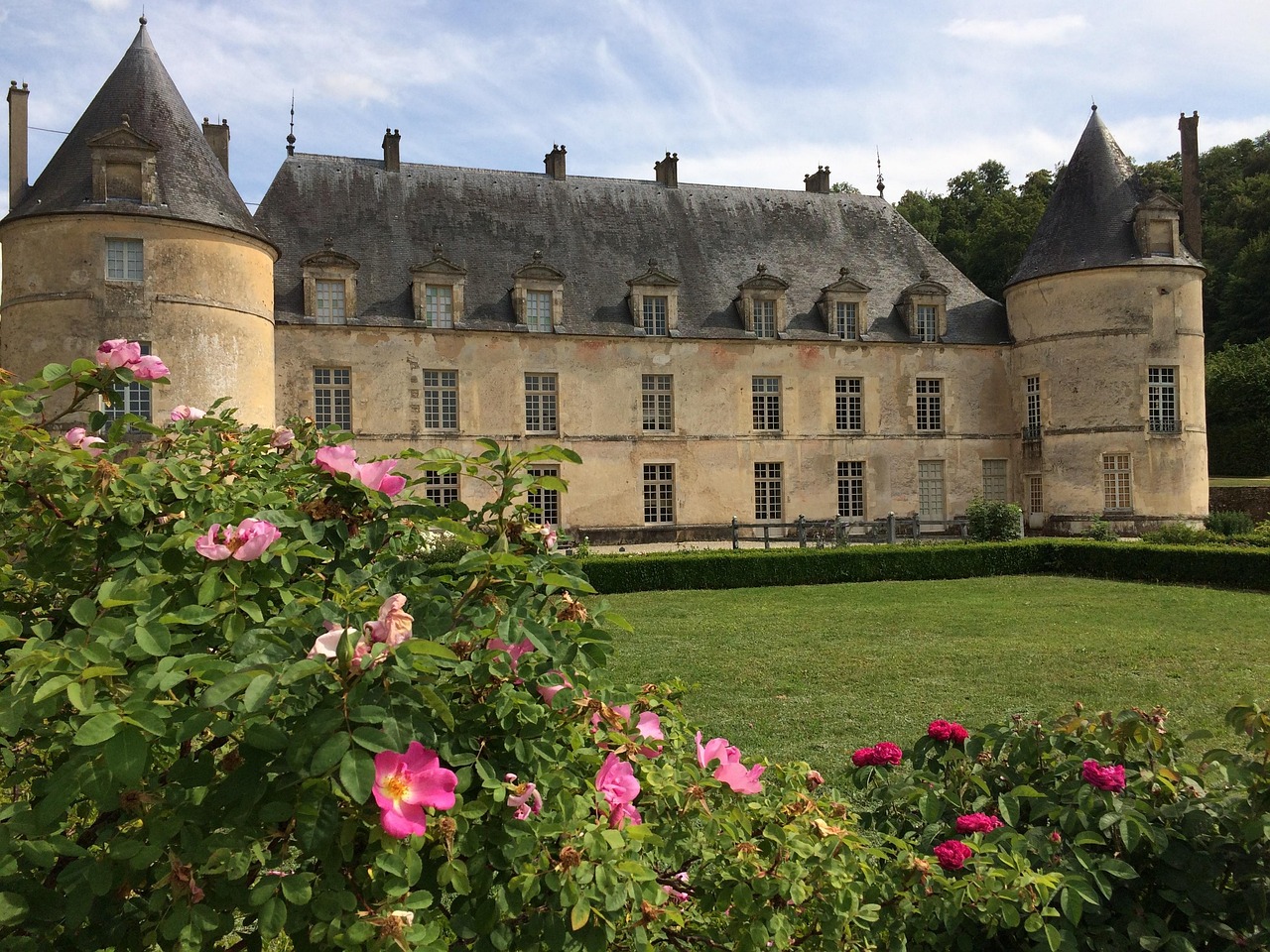 chateau, park, swallows