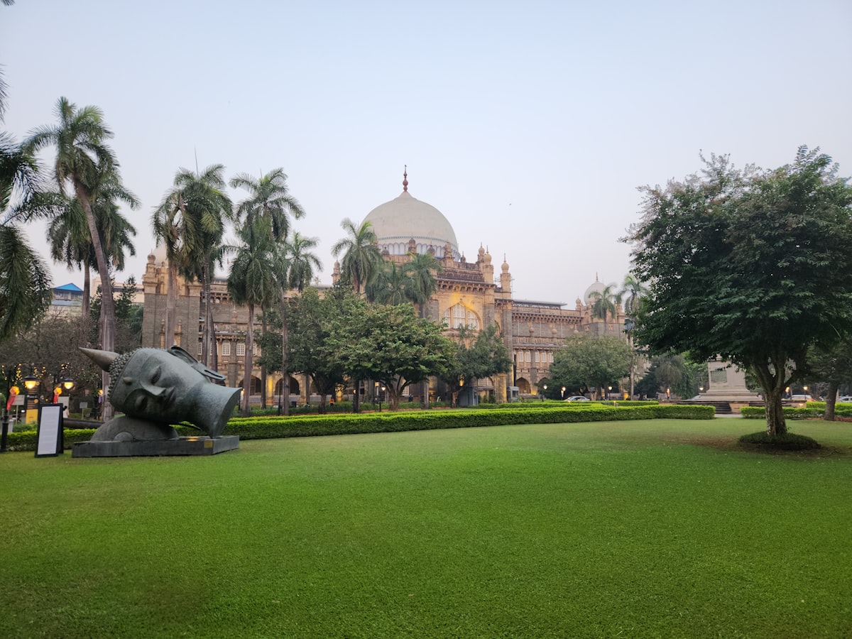A large building with a dome in the background
