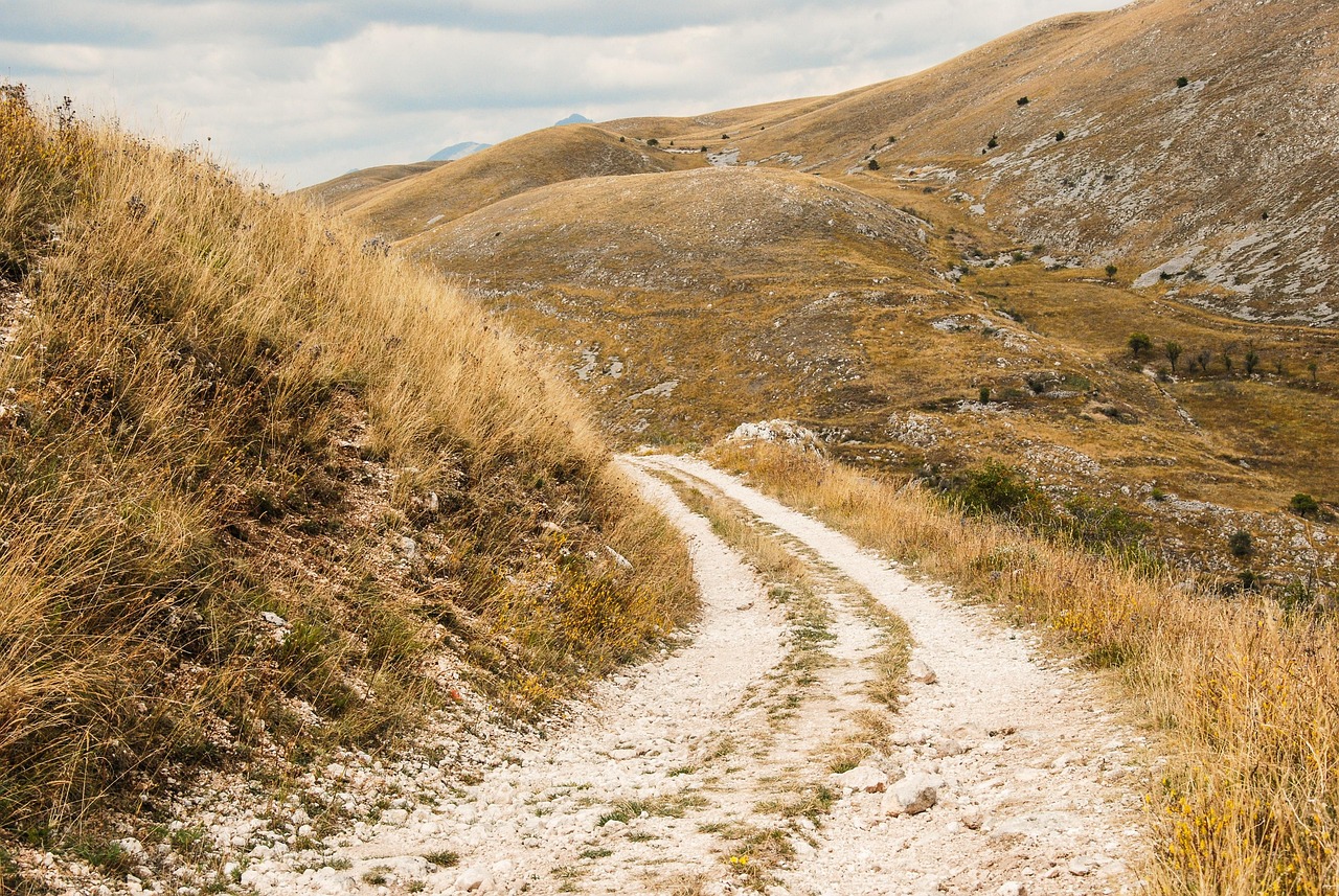 mountain, path, trail, grass, plants, italy, nature, scenery, countryside, campo-imperatore, appennines