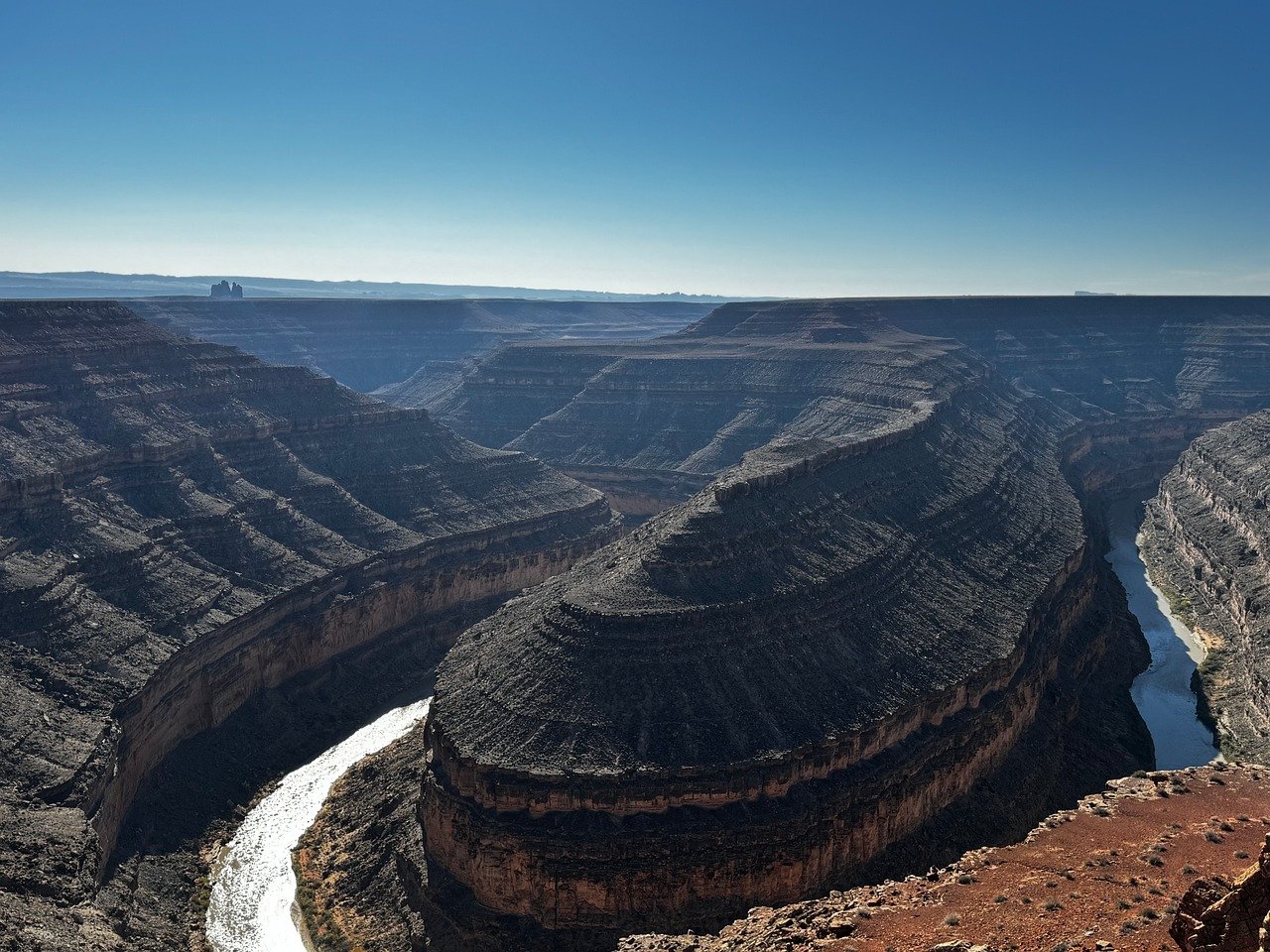 gooseneck, utah, canyon, river, nature, geology, landscape, utah nature, formation, sunrise, erosion landscape, southwest usa, protected area, national park, attack, panoramic photography, view, beige rock, eroded sediments, vivid sky