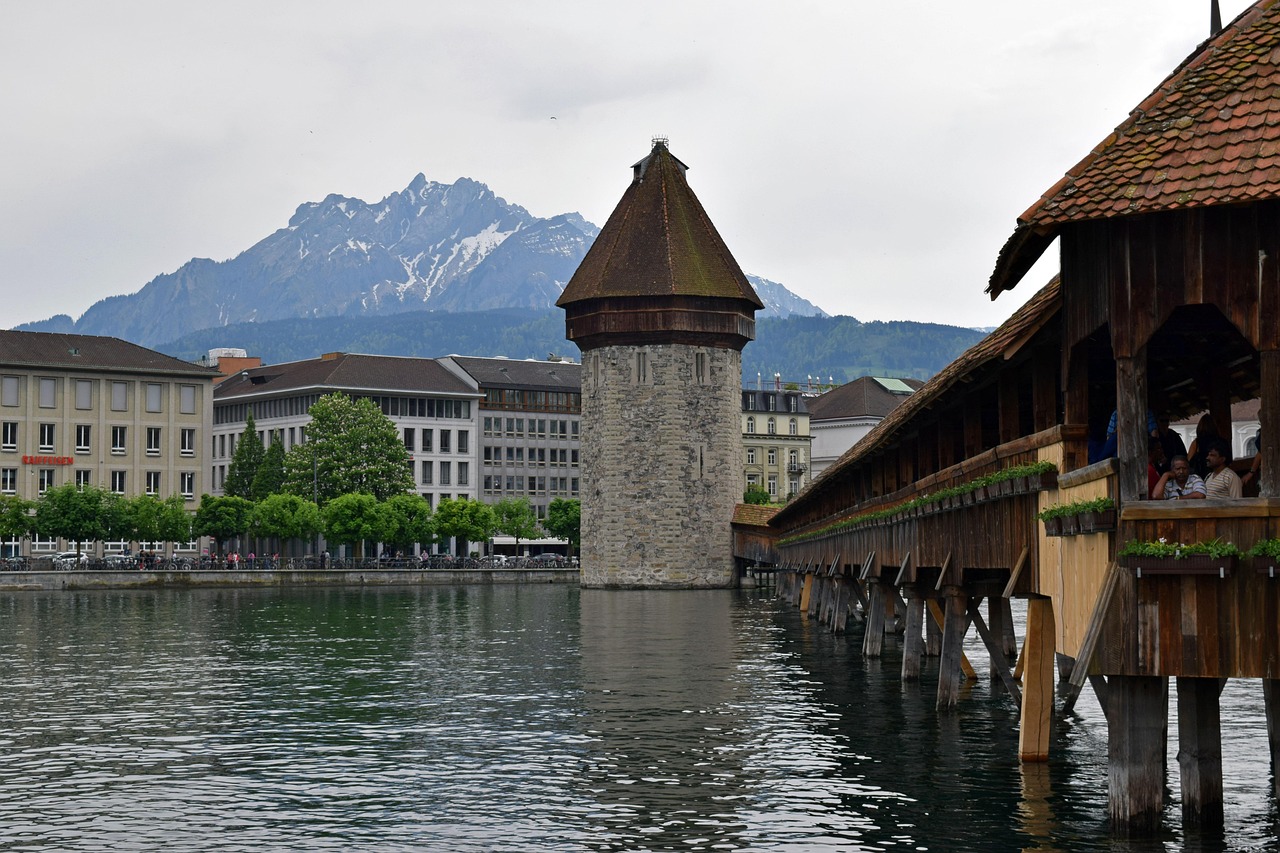 chapel bridge, travel, tourism, switzerland, lucerne, bridge, water tower, kapellbrücke, lake