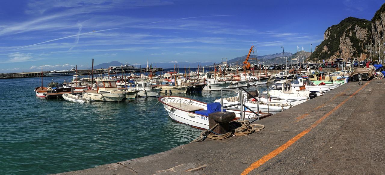 panorama, port, capri, italy, private port, nature, boats, water, adria, vesuvius, mole, yacht, outlook, landscape format, widescreen