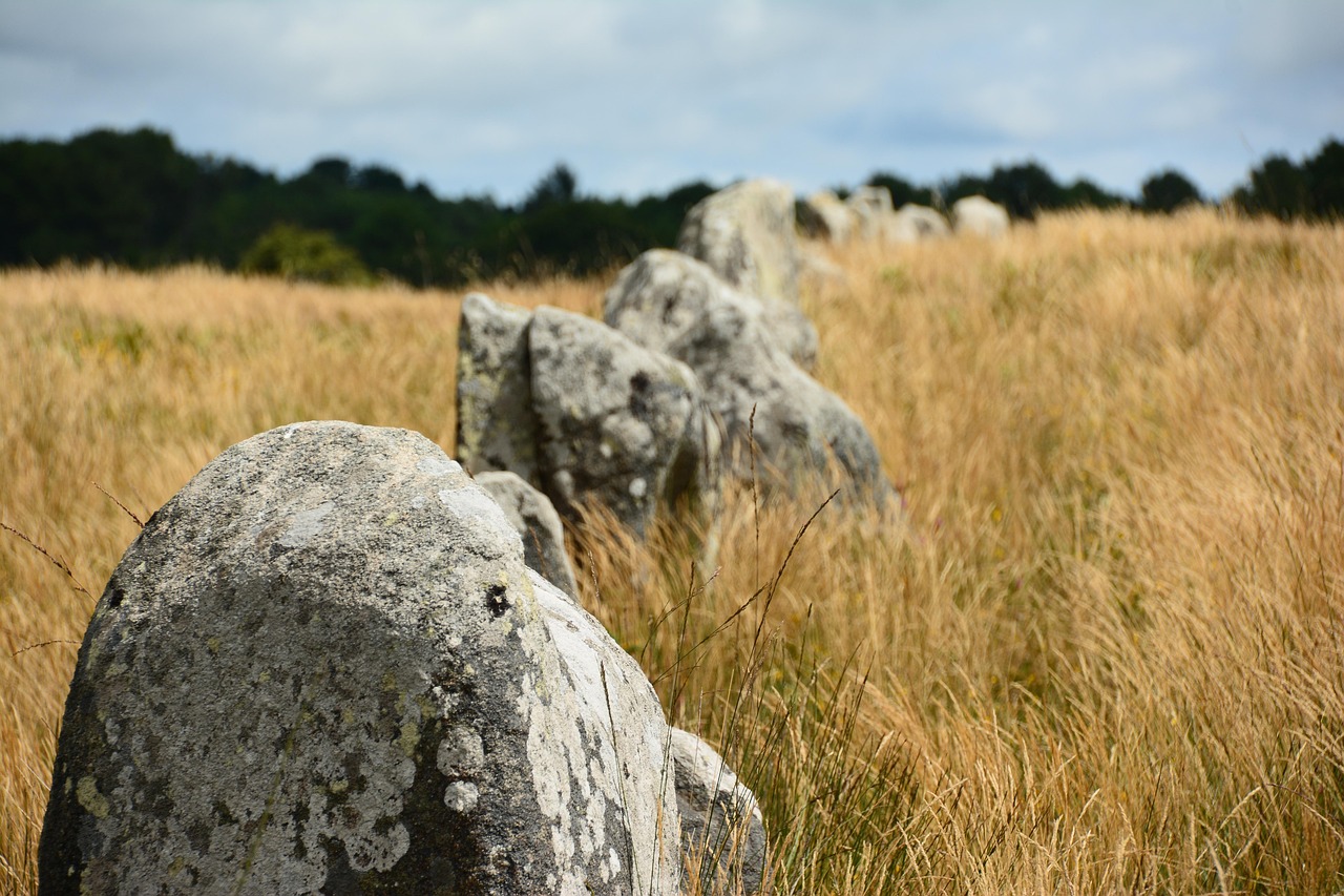 menhir, stones, carnac, brittany, france, countryside, nature