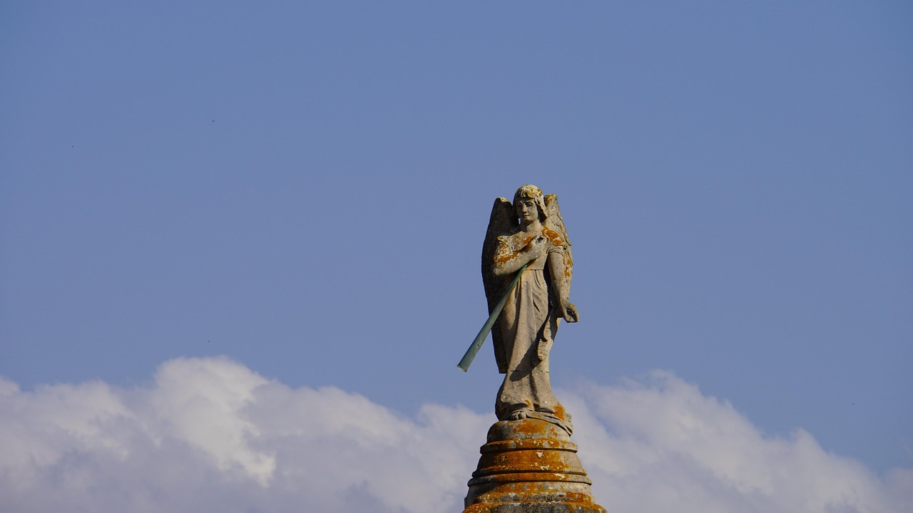 statue, sculpture, angel, graveyard, santa maria, mallorca, spain, grief, old, historical, art, ancient