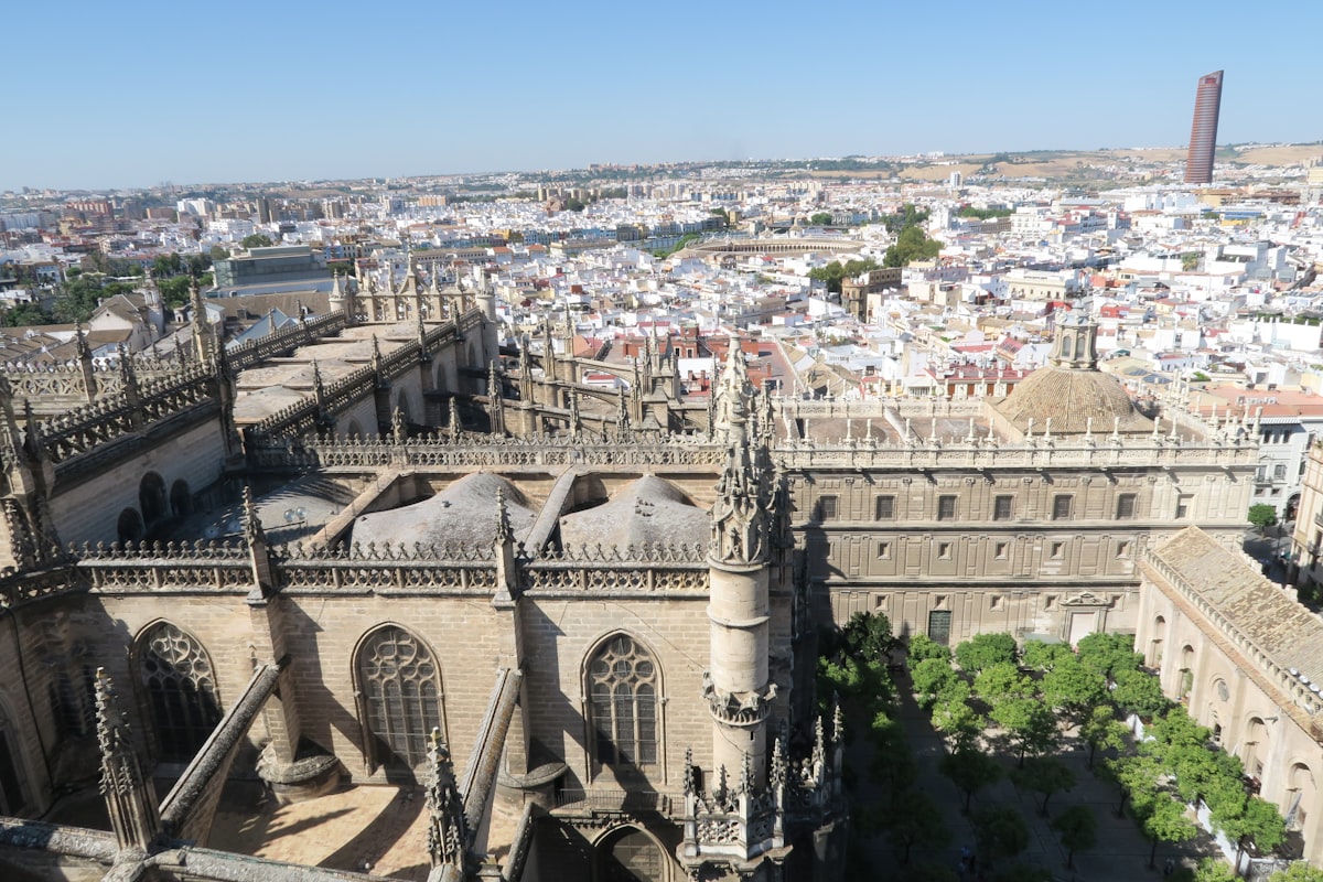 a view of a city from the top of a building