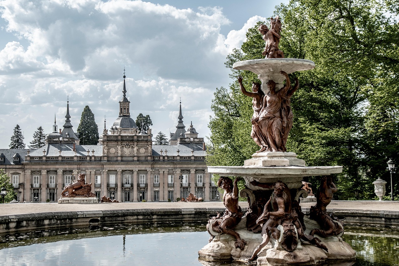 palace, fountain, la granja of san ildefonso, royal palace, castle, architecture, san ildefonso, segovia, sculpture, ornaments, baroque