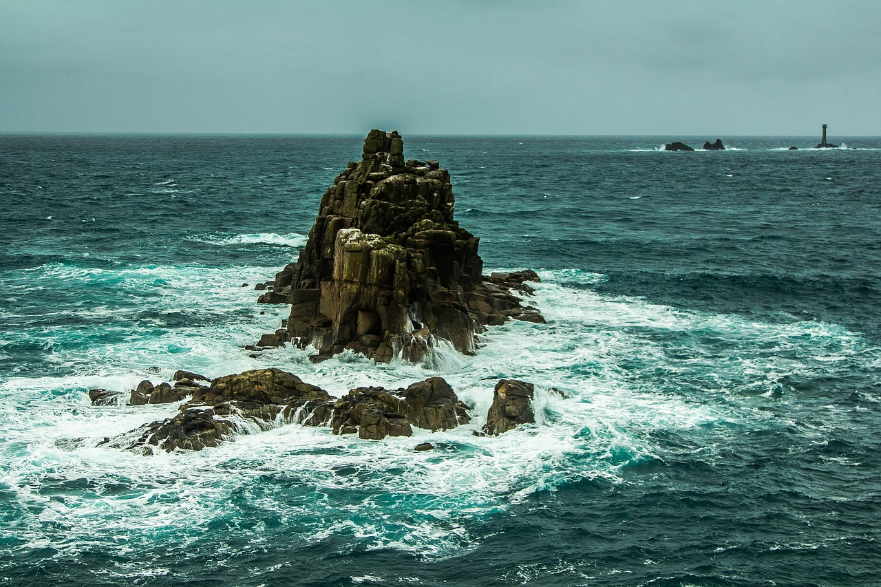 ocean, the rock, nature, waves, wind, stormy, land's end, cornwall
