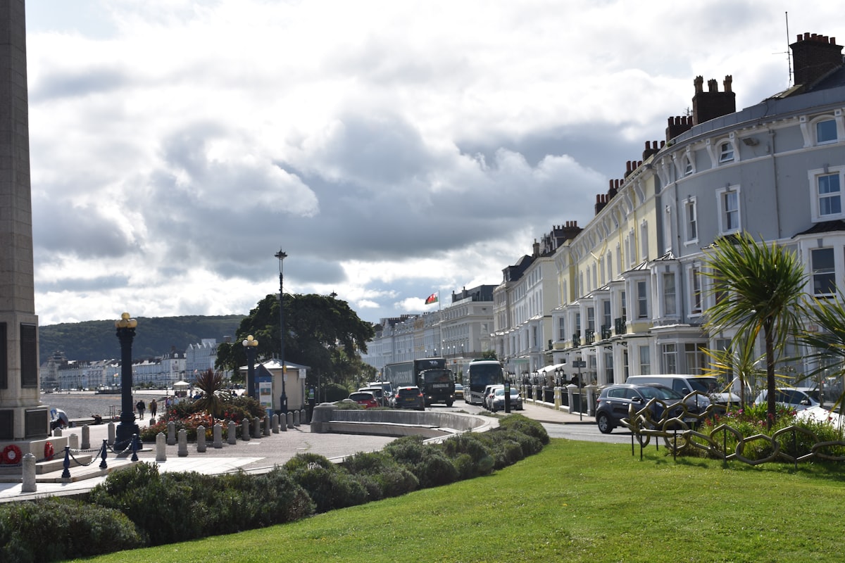 a row of buildings on a city street