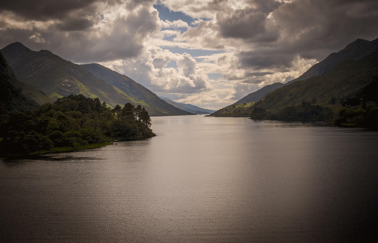 glen, loch, scotland, landscape, mountains, nature, scenic