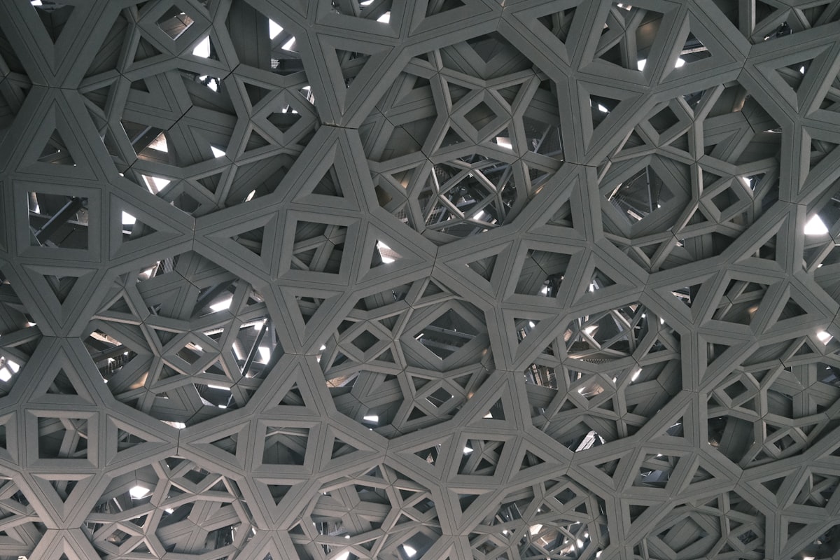 a close up view of a structure made of geometric shapes