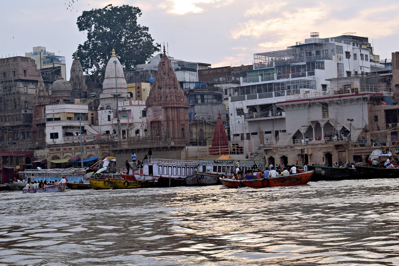ganges, varanasi, india, ghat, city, nature, river, sundown, sunset