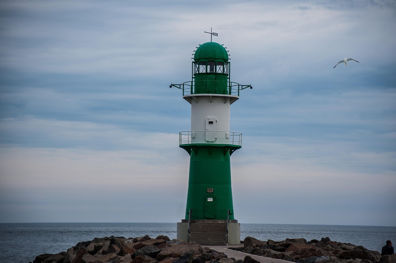 warnemünde harbor, lighthouse, green, baltic, rostock, germany, heaven, nature, gray, fog, boats, fairway, information, light, light yellow, mecklenburg, port, shipping, character, starboard, tower, warning, water, waterway