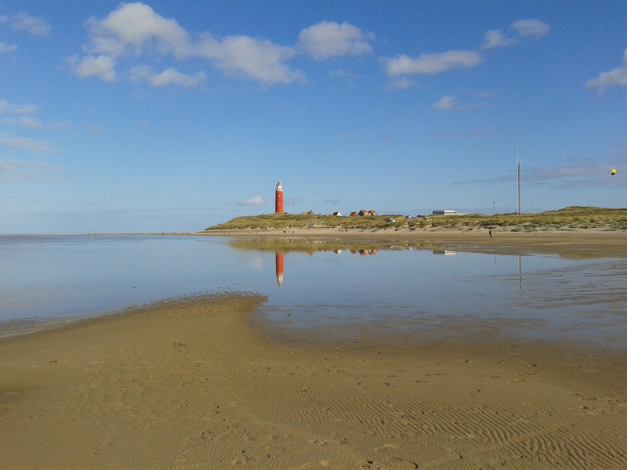 lighthouse, beach, sea, nature, texel, de cocksdorp, sand, watt, wadden sea, north sea, ebb, reflection