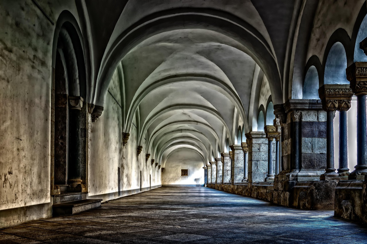 monastery, cloister, abbey, corridor, architecture, vault, religion, church, historical, building, brauweiler, stone, columns, story, floor, the shade, old, art, germany, north rhine westphalia, church, church, church, church, church, building, story, floor, floor, art, art
