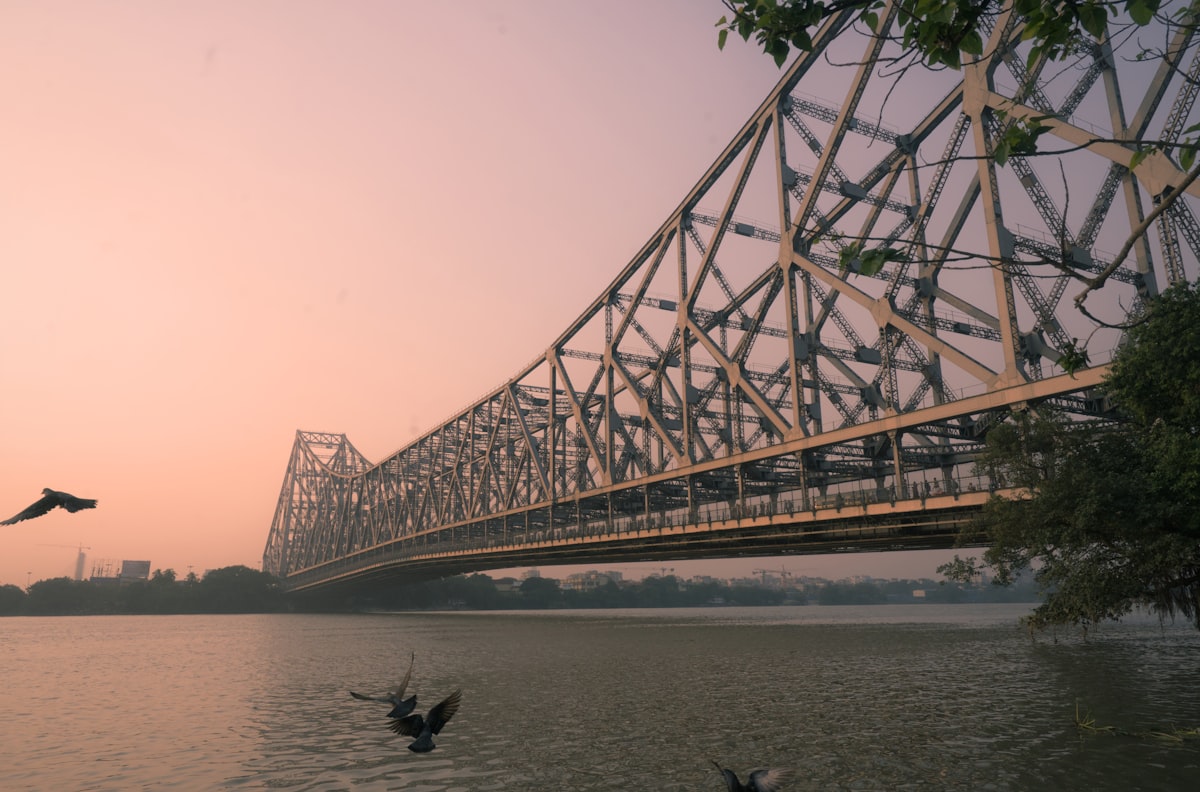 Howrah bridge over the river at sunset
