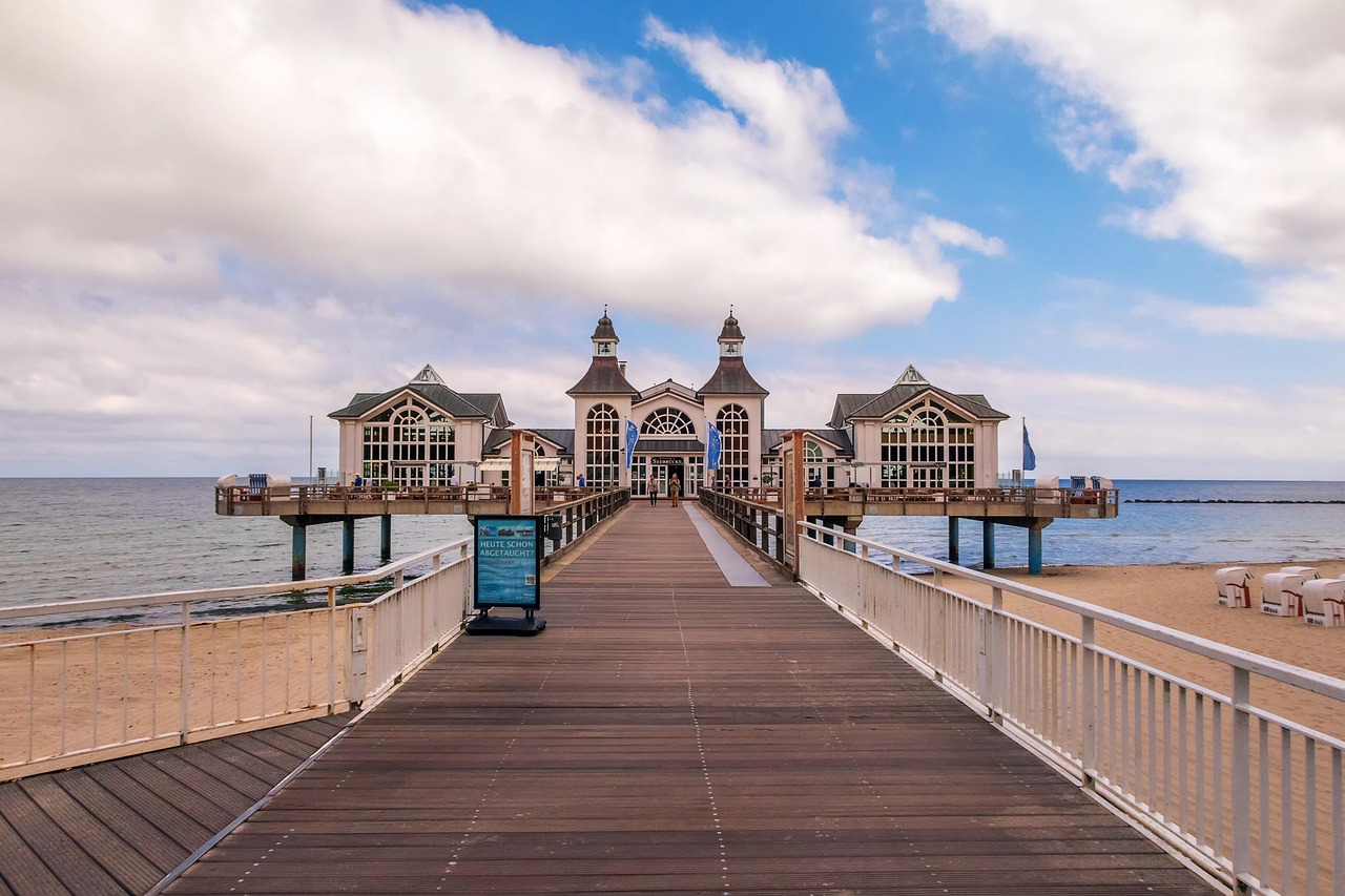 baltic sea, rügen, nature, beach, rügen island, seebrücke sellin, seaside resort, island, holiday, sand, sea, tourism, coast, bridge, restaurant, building, sea view, bank, clouds, sky, water, pier, architecture, stairs