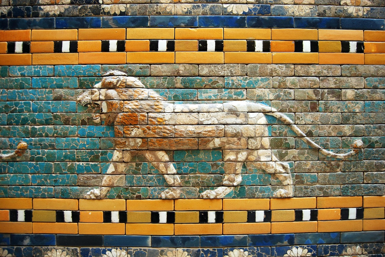 lion, mosaic, art, museum, berlin, germany, nature, babylon, ancient
