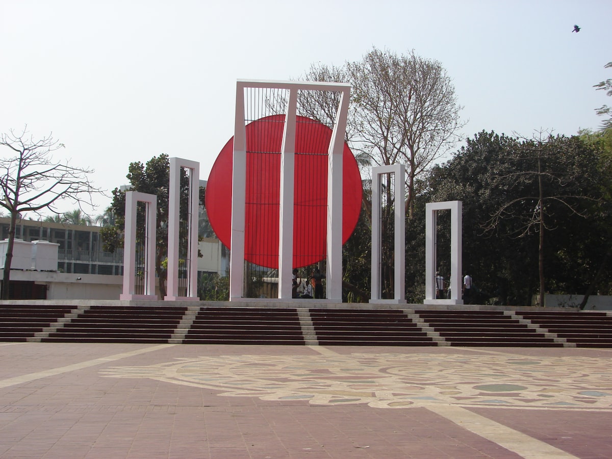 a large red and white structure