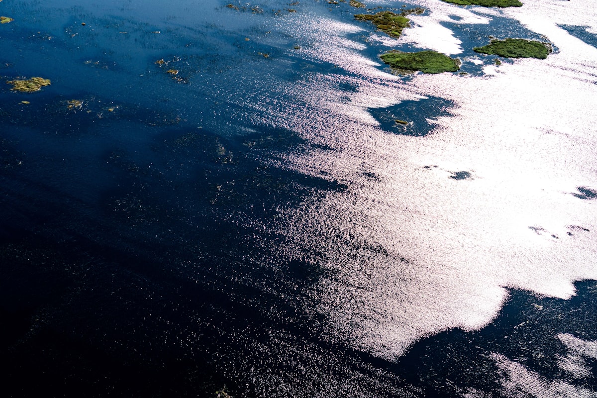 an aerial view of a body of water