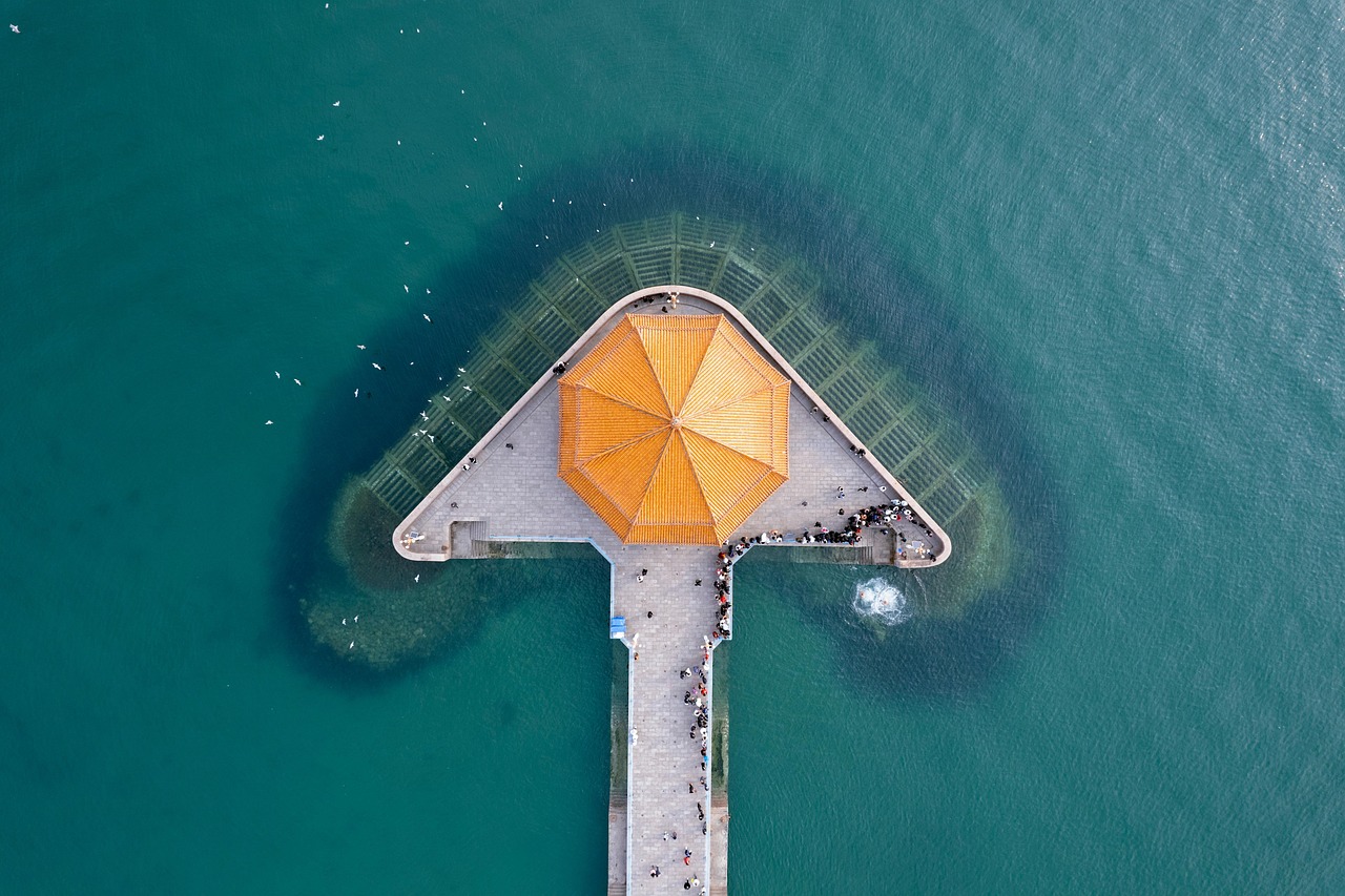 sea, ocean, nature, pier, overwater boardwalk, aerial view