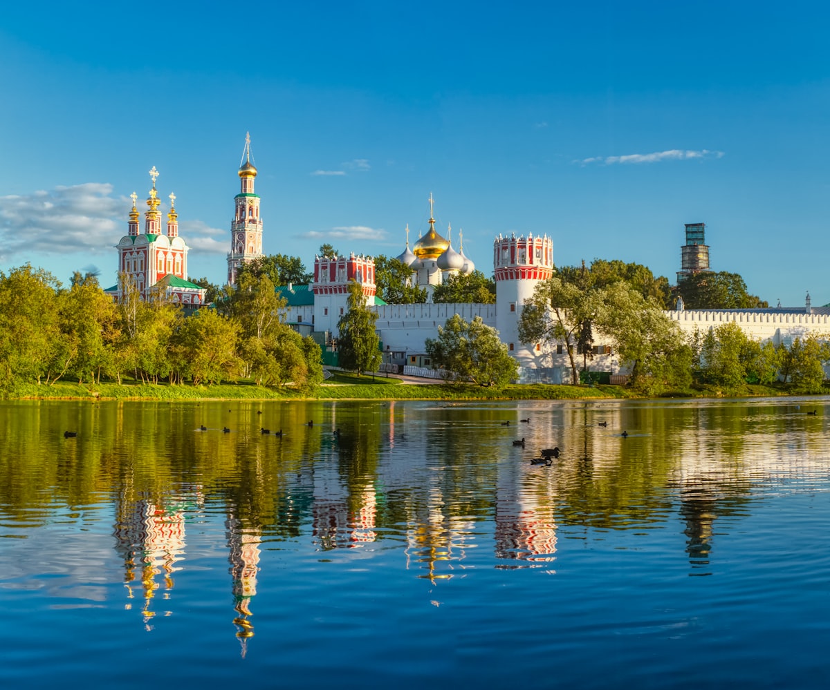 A scenic shot of a majestic russian monastery.