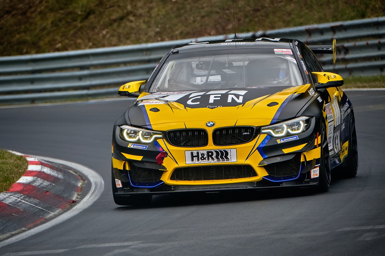motorsport, race car, sports, bmw, nürburgring, racing, curve, vln, headlights, quickly