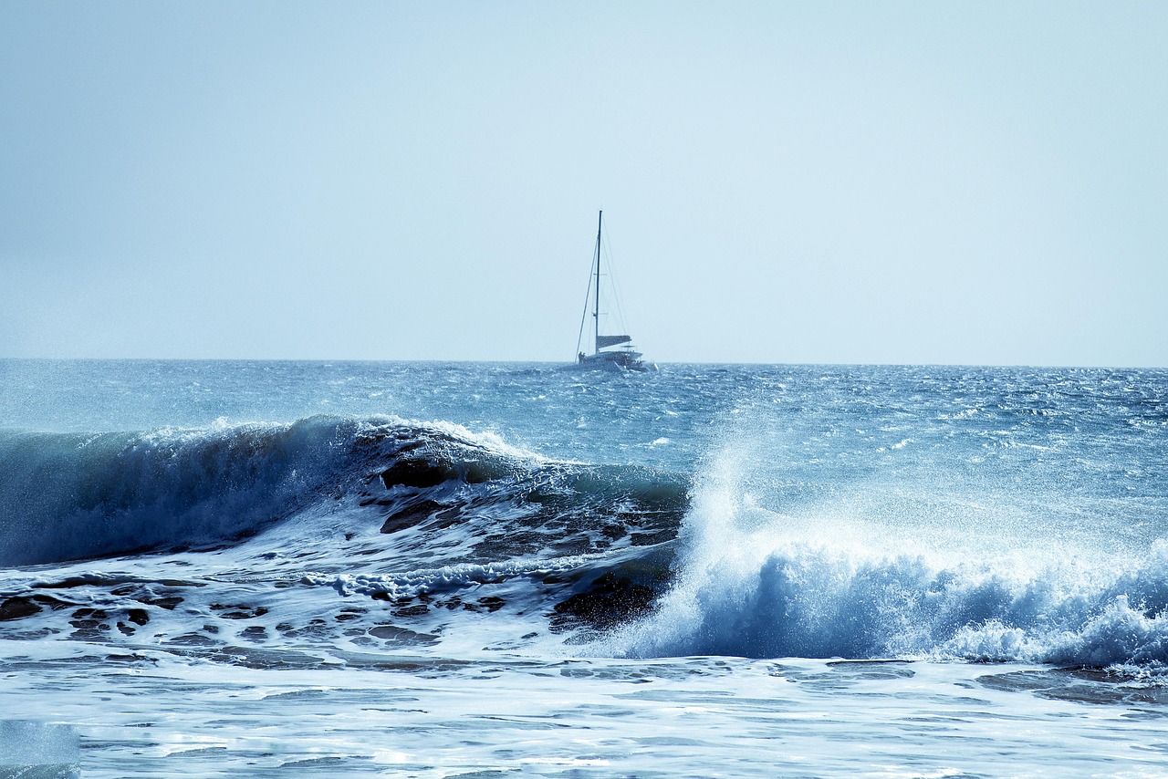 sailboat, sea, waves, atlantic ocean, nature, storm, spain, canarian island