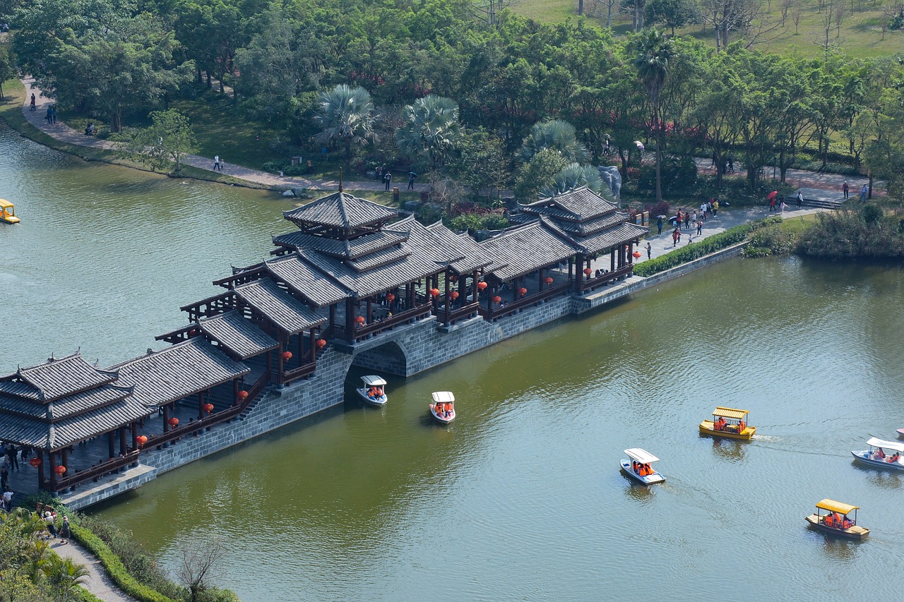 pavilion, lake, nature, boat, tree