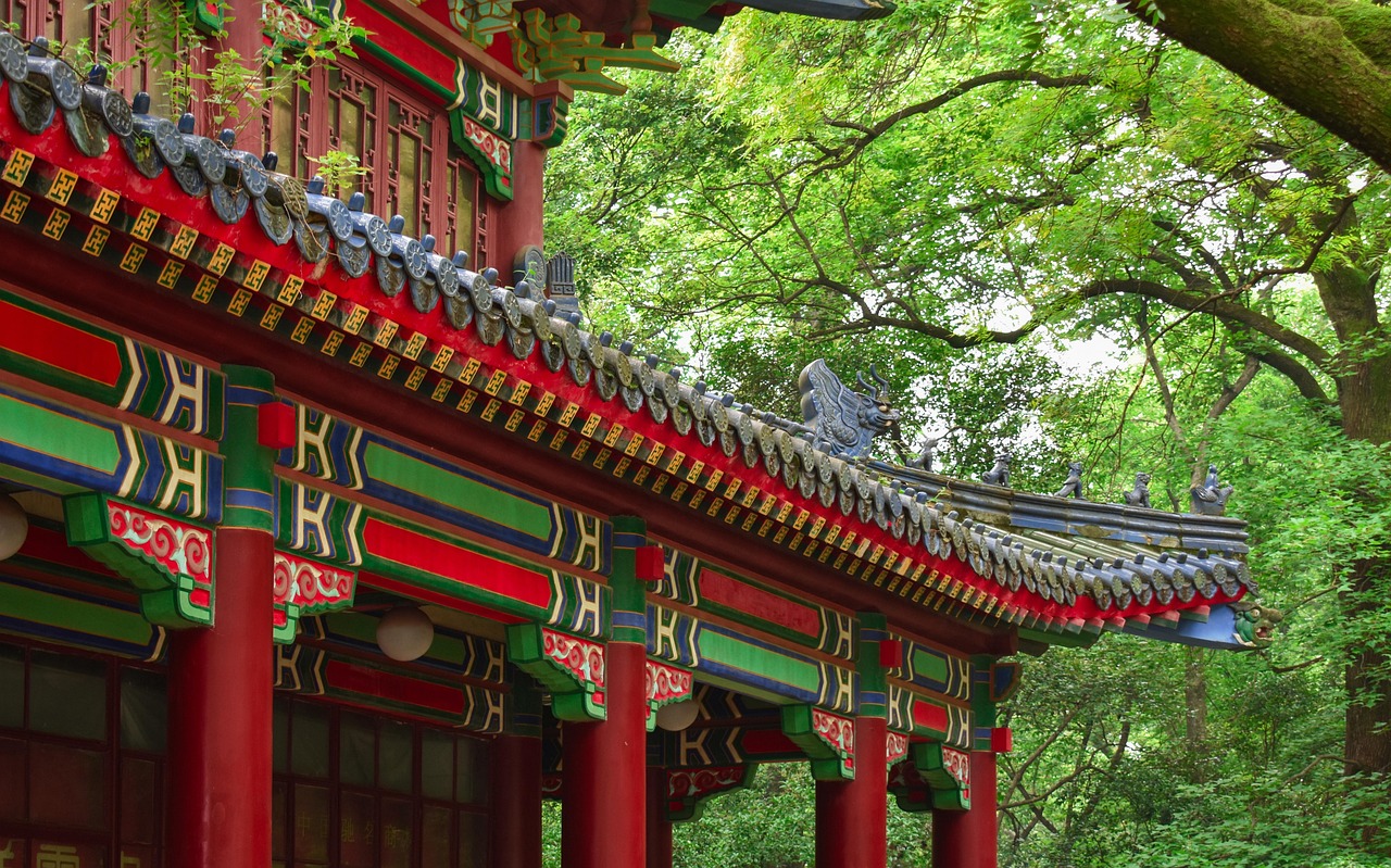 pavilion, building, landscape, roof