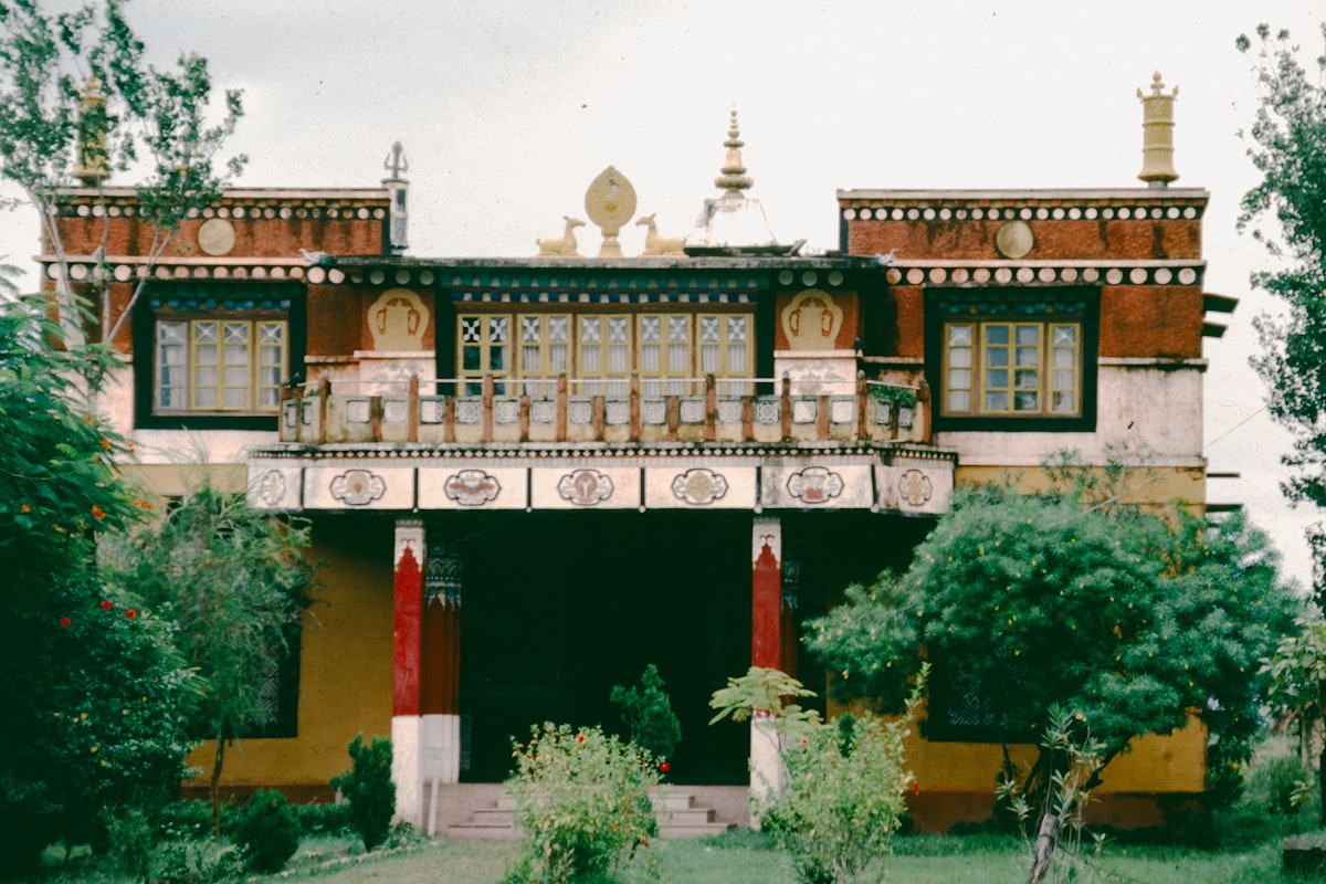 Traditional tibetan building with ornate facade and colorful facade.