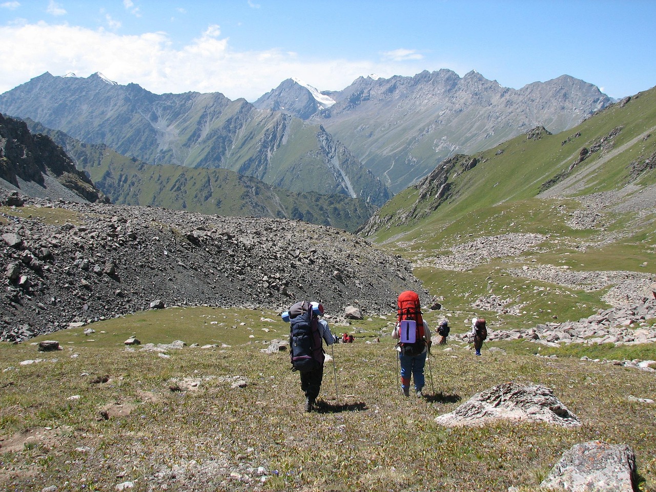 hike, mountains, tourists, nature, tien shan