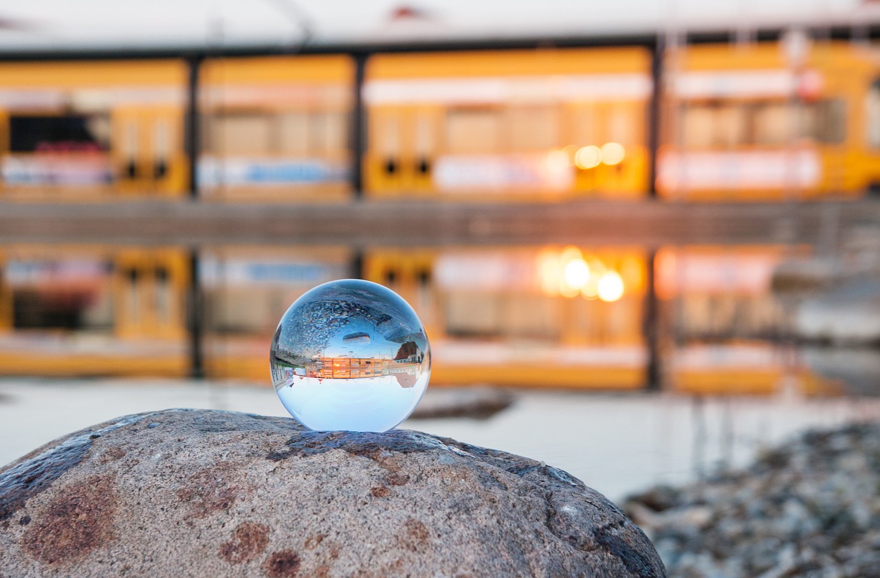 messe dresden, dresden, the erlwein forum, nature, industrial fair, sunset, reflection, pond, water, heaven, blue, city, architecture, germany, saxony, rail, tram, bullet, lensball, photo ball, glass sphere