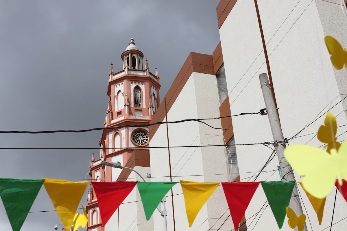 A building with a clock tower in the background