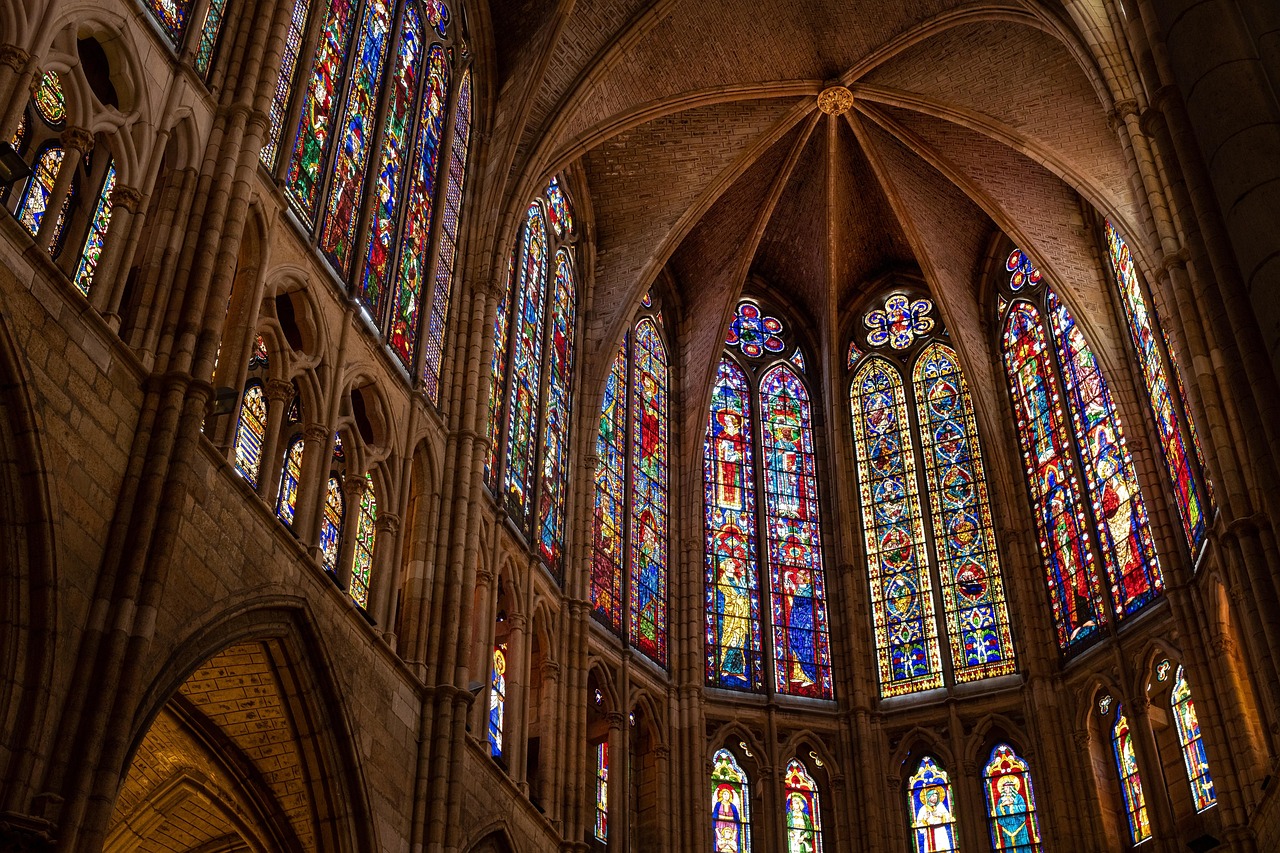 cathedral, architecture, interior, ceiling, stained glass, church, catholic church, leon cathedral, gothic, gothic architecture, gothic design, church interior, arches, building, spain, windows, historical architecture, cathedral, cathedral, church, church, church, church, church, catholic church, gothic architecture