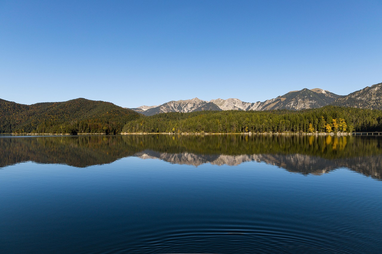 landscape, nature, eibsee, germany, lake, mountains, alps, water, quiet, heaven, forest, panorama, garmisch partenkirchen, beautiful