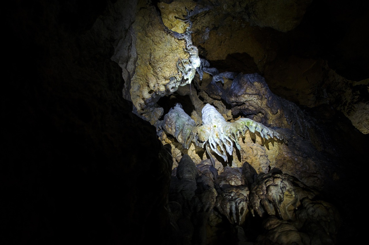 stalactite, cave, stalactite cave, black, blue, beige