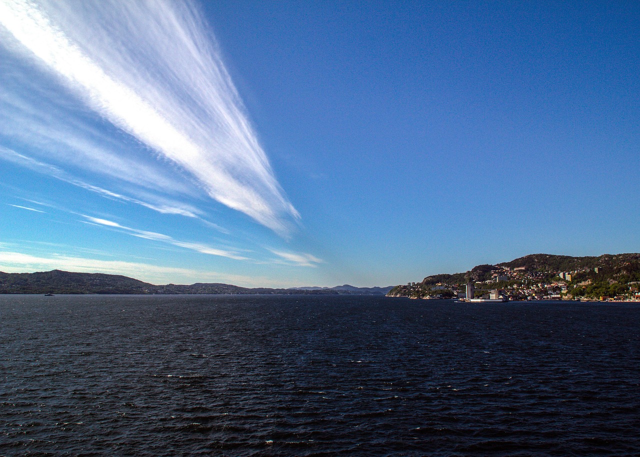 norway, bergen, nature, sea, sky, fjord, clouds